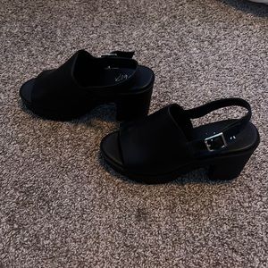 black open toed wedges